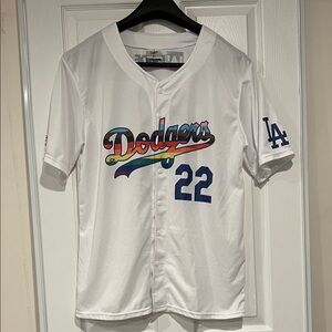 White Dodgers Jersey with Rainbow Logo
LA! Pride